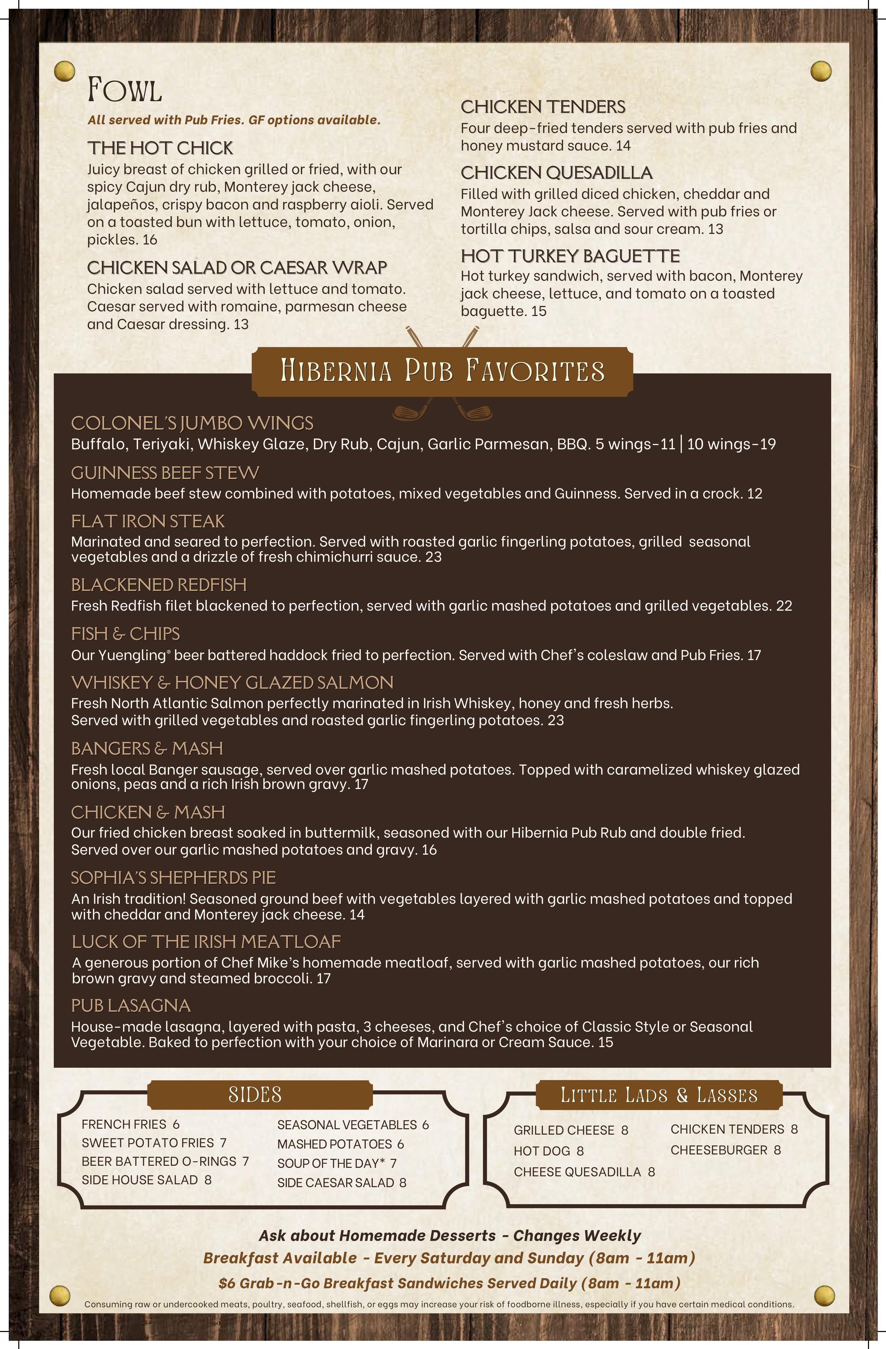 Hibernia Pub Menu 1052025 images 1